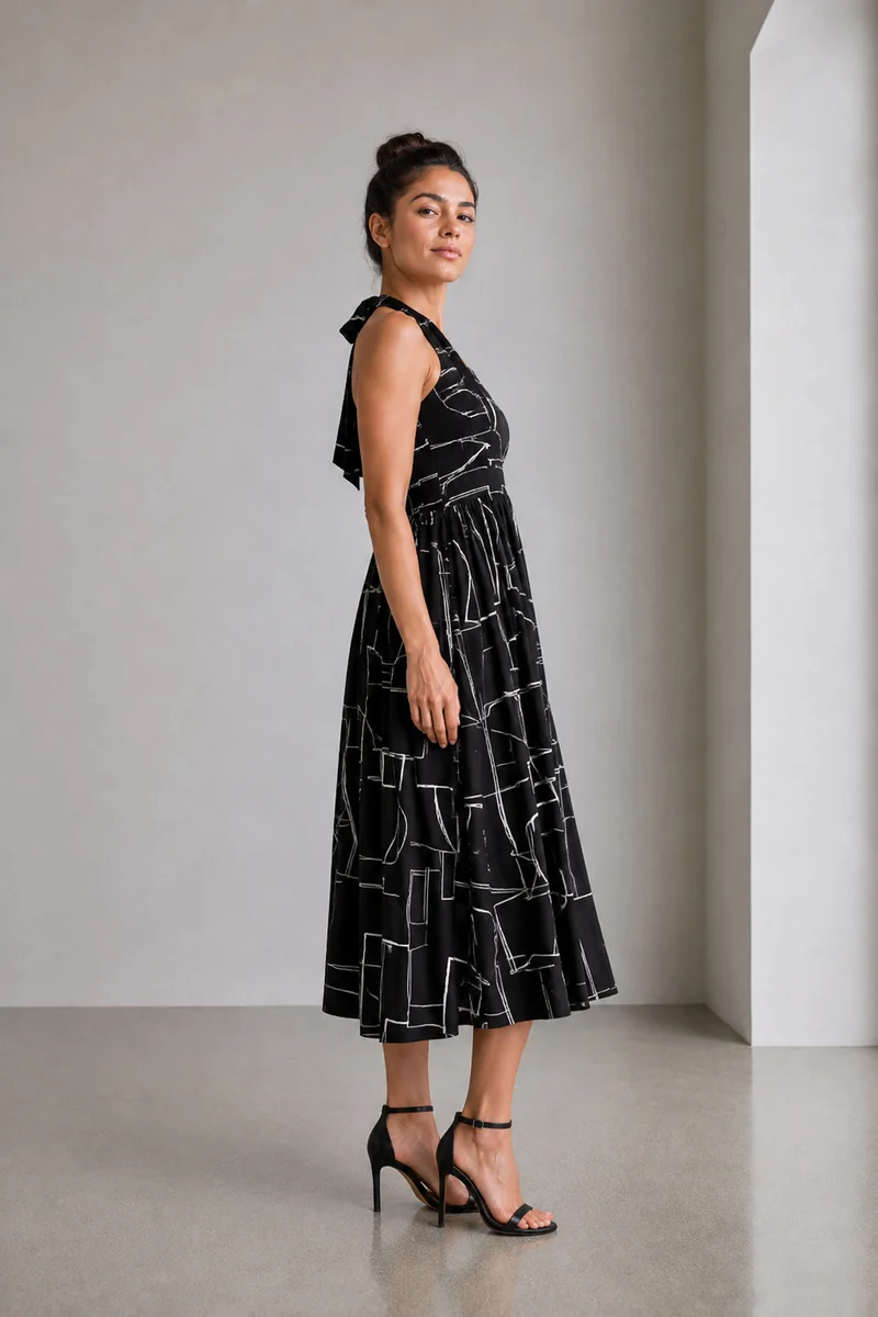 Nimue|Viscose Halter Neck Midi Dress