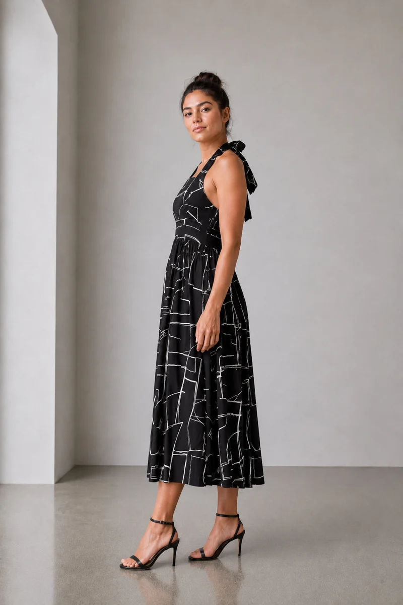 Nimue|Viscose Halter Neck Midi Dress