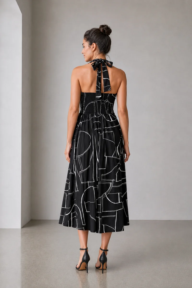 Nimue|Viscose Halter Neck Midi Dress