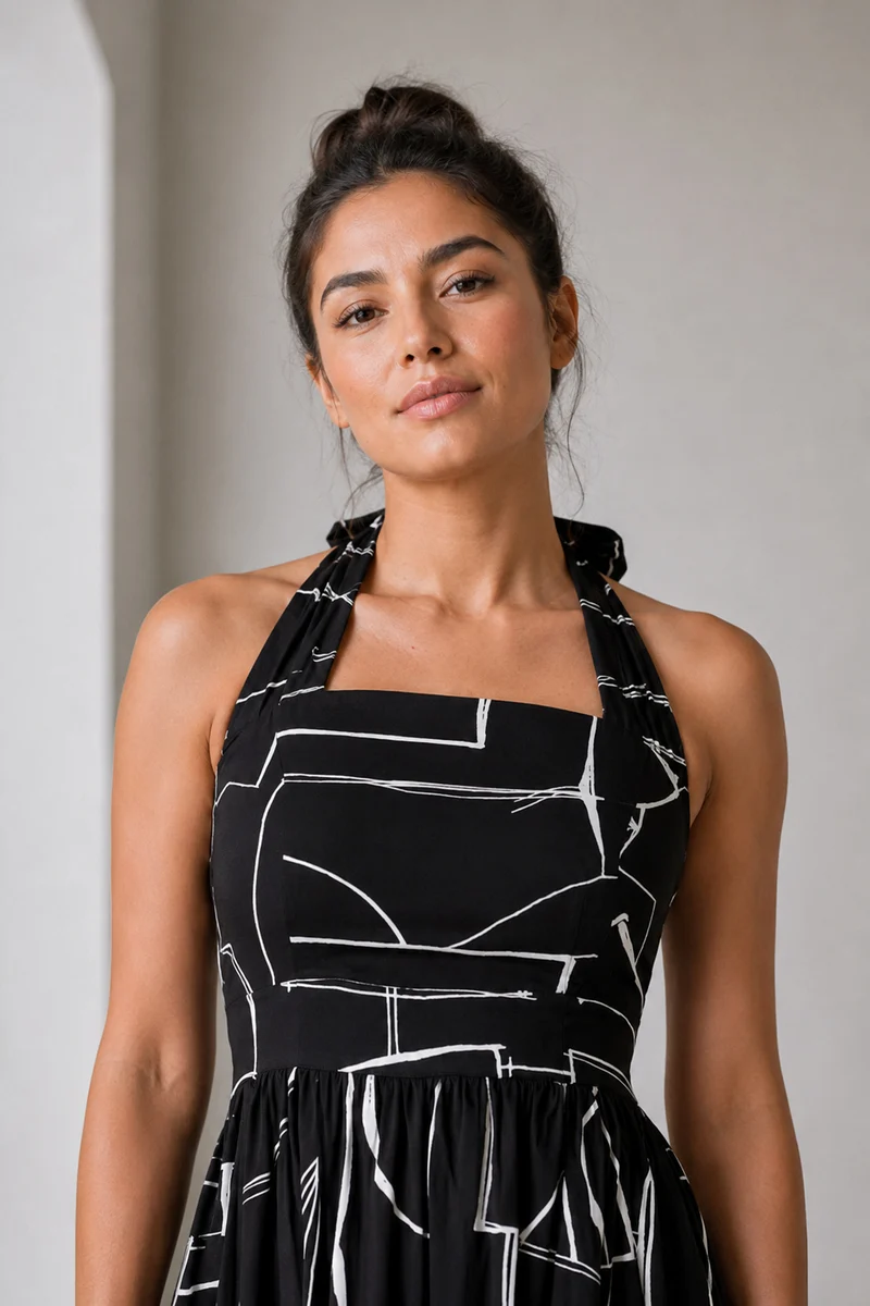 Nimue|Viscose Halter Neck Midi Dress
