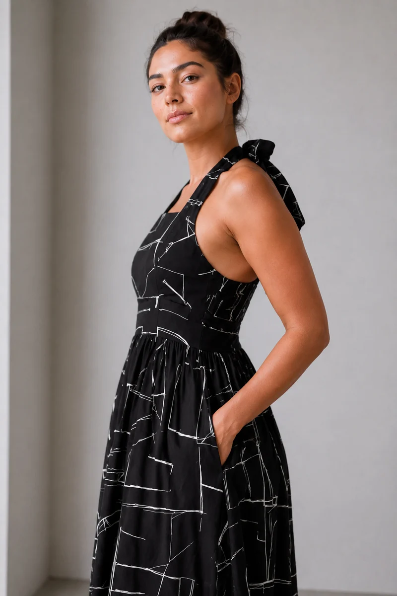 Nimue|Viscose Halter Neck Midi Dress