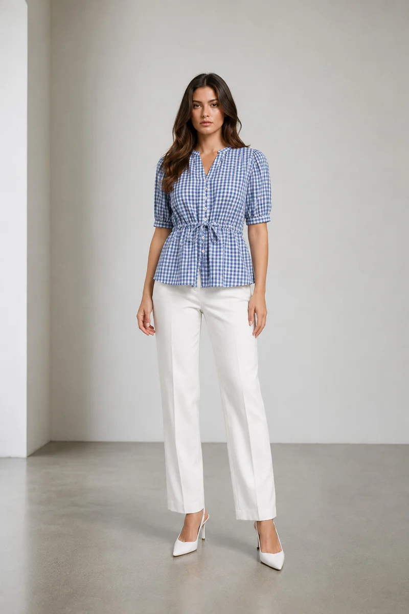 Dovira|Cotton Mandarin Collar Peplum Top