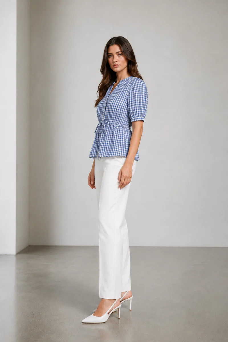 Dovira|Cotton Mandarin Collar Peplum Top