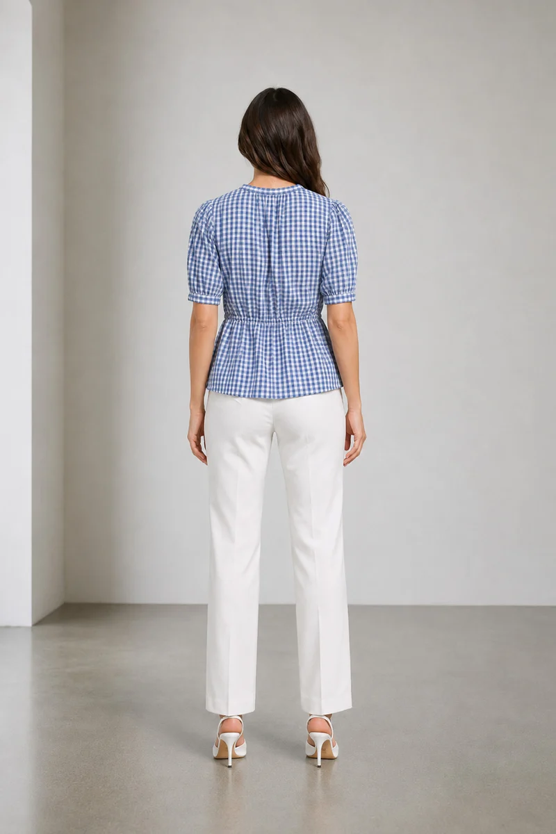 Dovira|Cotton Mandarin Collar Peplum Top