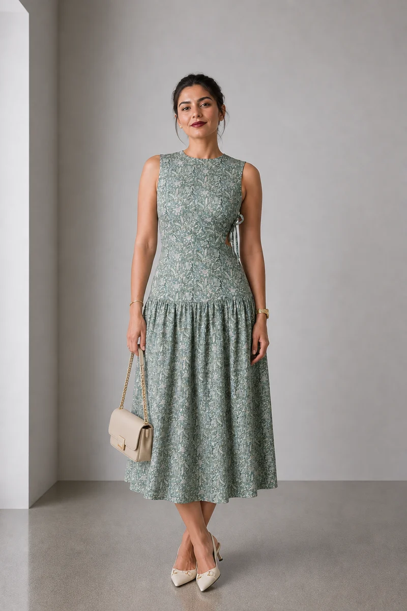 Verdia|Viscose Side Waist Cutout Dress