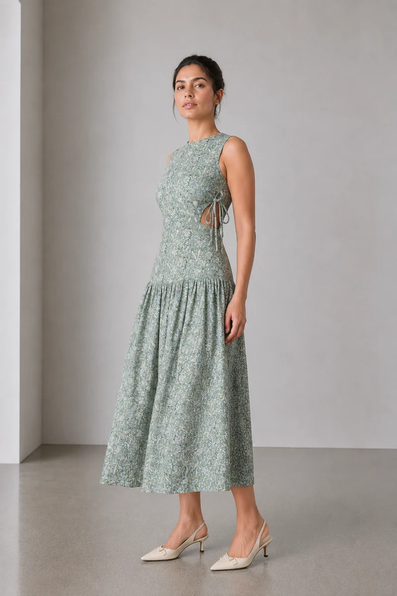 Verdia|Viscose Side Waist Cutout Dress
