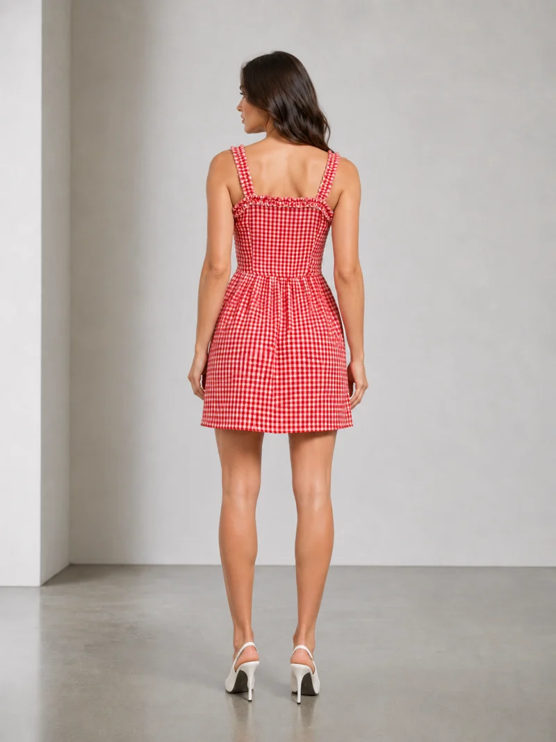 Rella|Cotton Gingham Fit Flare Mini Dress
