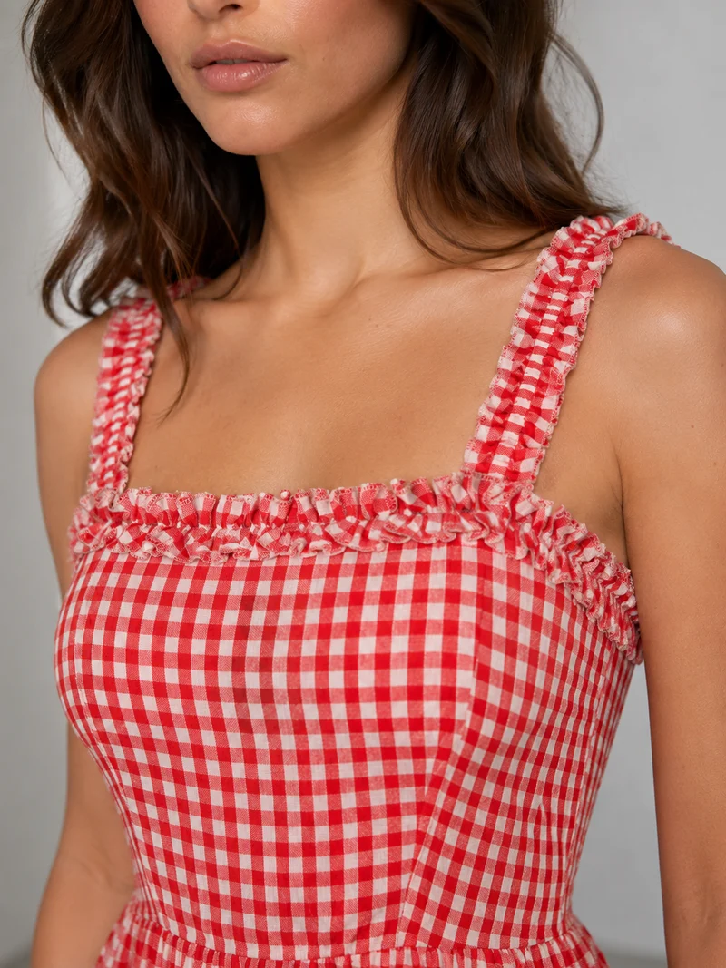 Rella|Cotton Gingham Fit Flare Mini Dress