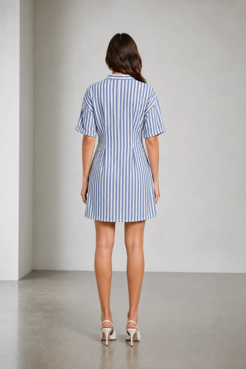 Calio|Cotton Mandarin Collar Mini Dress