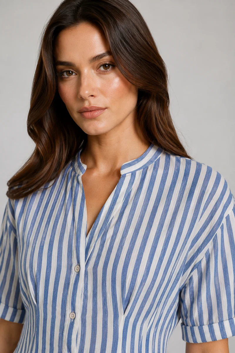 Calio|Cotton Mandarin Collar Mini Dress