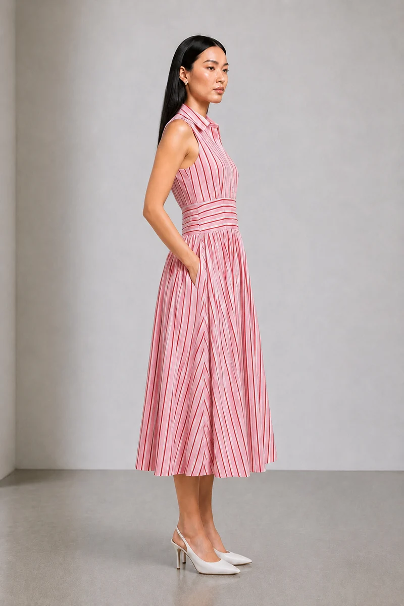 Sarena|Cotton Collared Waist Panel Maxi Dress