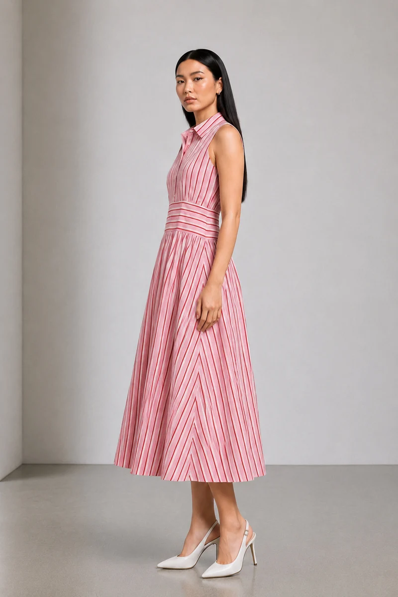 Sarena|Cotton Collared Waist Panel Maxi Dress