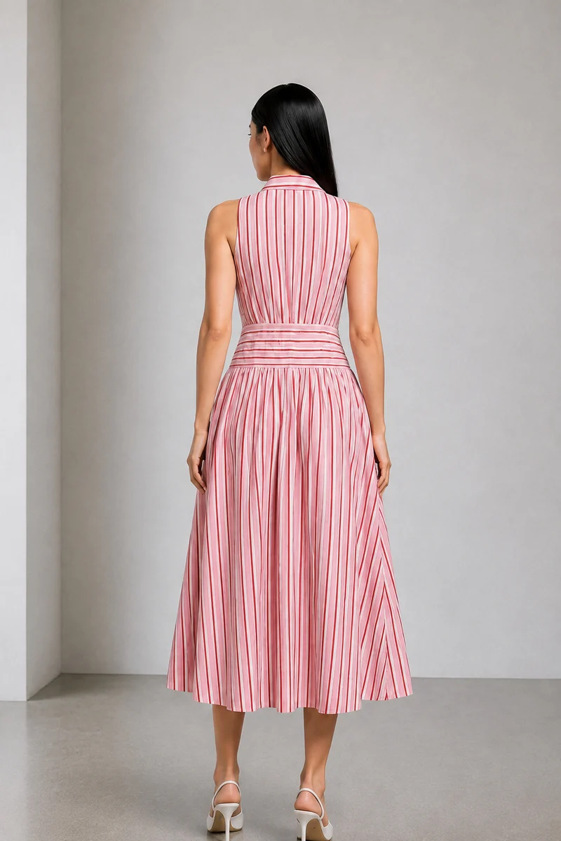 Sarena|Cotton Collared Waist Panel Maxi Dress