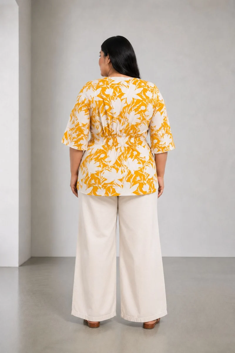 Rivia|Cotton V Neck Button Down Top