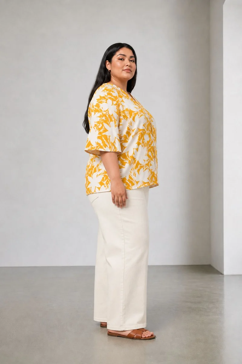 Rivia|Cotton V Neck Button Down Top