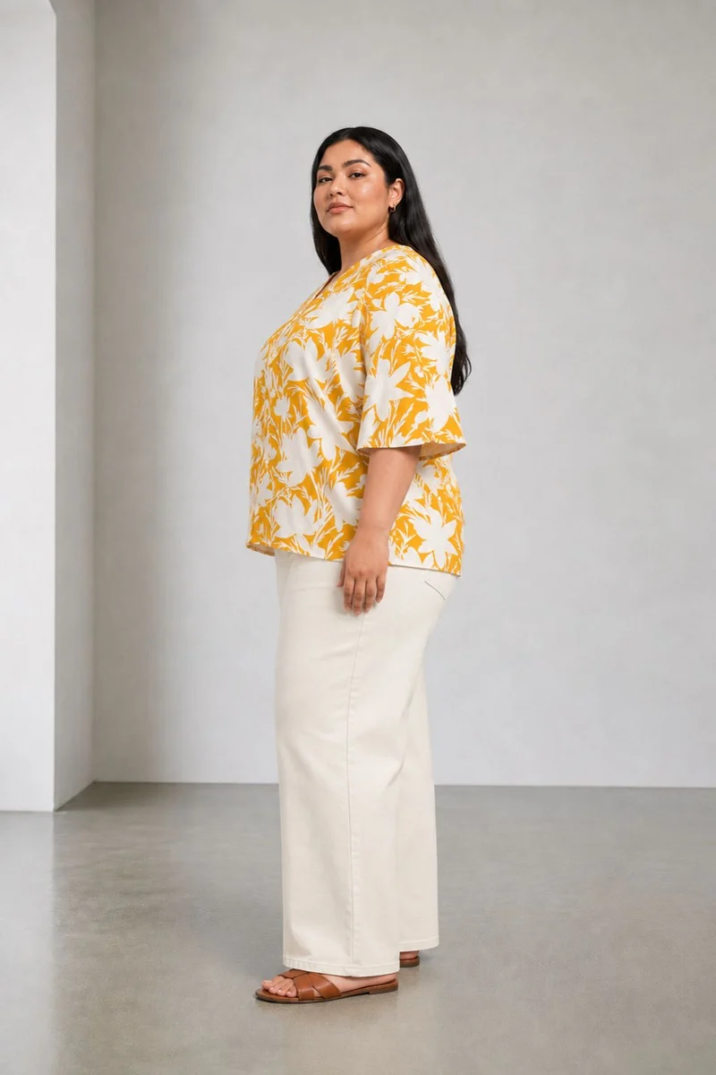 Rivia|Cotton V Neck Button Down Top