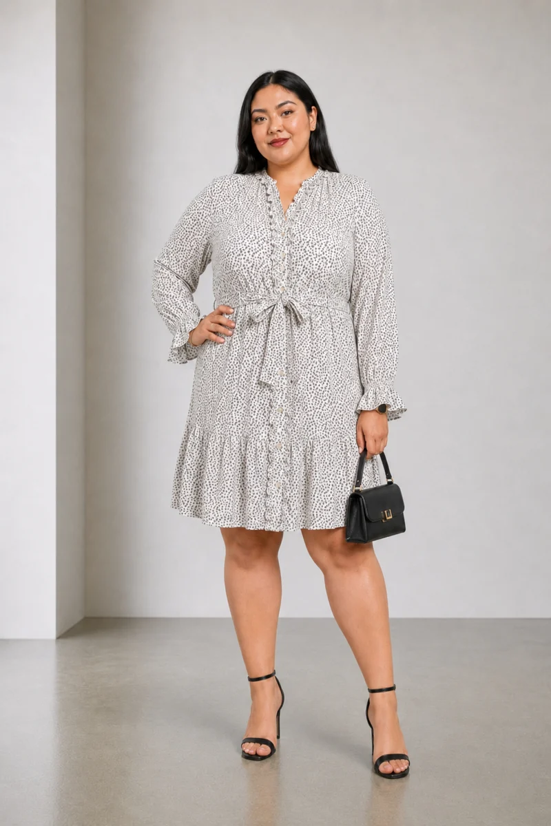 Valea|Cotton Ruffle Detail Shirt Dress