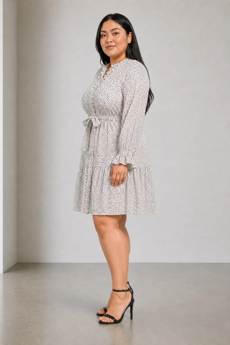 Valea|Cotton Ruffle Detail Shirt Dress