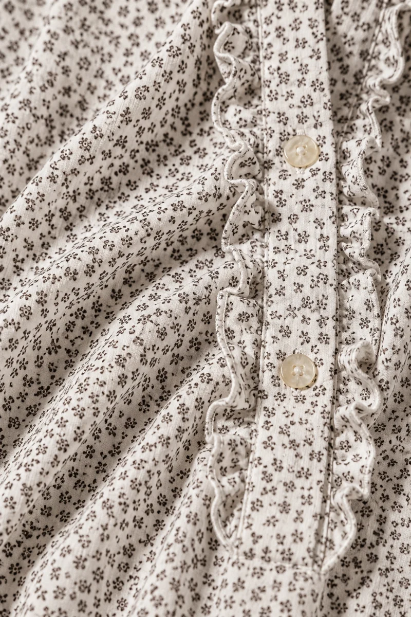 Valea|Cotton Ruffle Detail Shirt Dress