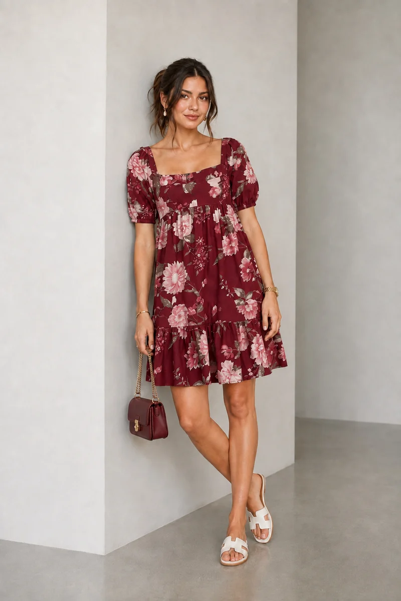 Rivena|Cotton Sweetheart Neck Tiered Mini Dress