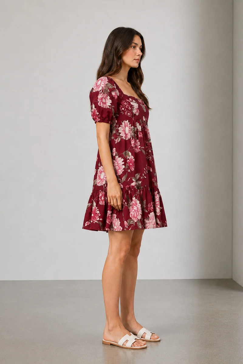 Rivena|Cotton Sweetheart Neck Tiered Mini Dress