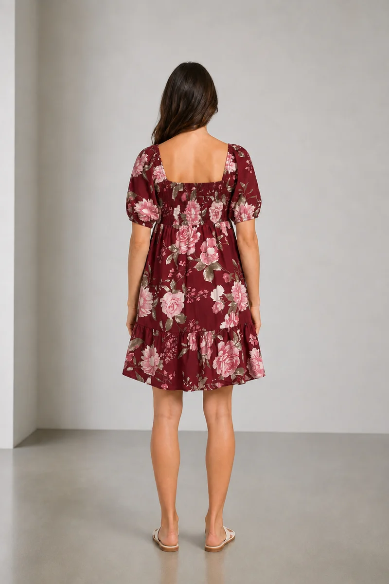 Rivena|Cotton Sweetheart Neck Tiered Mini Dress