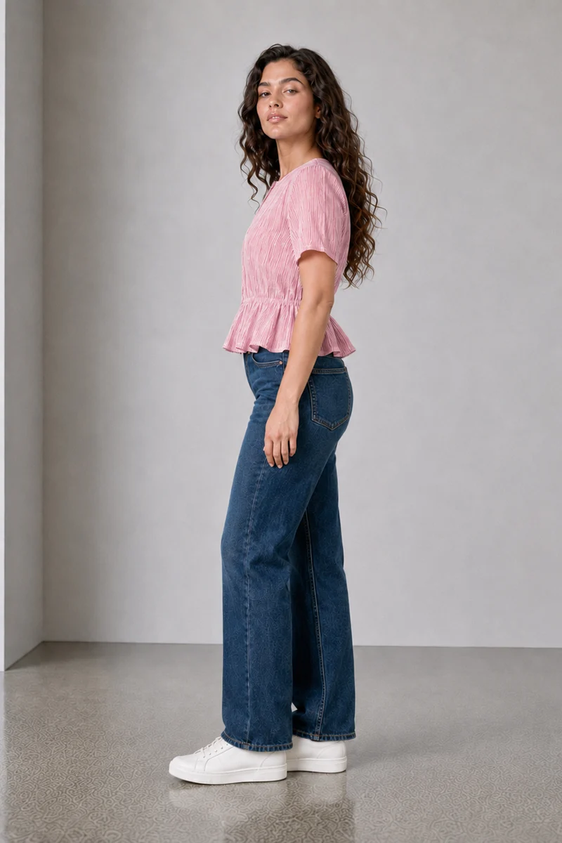 Lisette|Cotton Stripe Elasticated Waist Peplum Top