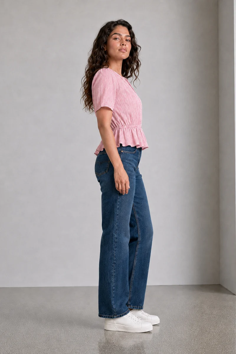 Lisette|Cotton Stripe Elasticated Waist Peplum Top