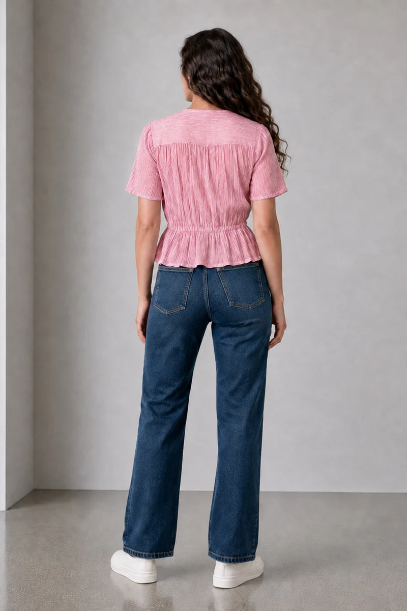 Lisette|Cotton Stripe Elasticated Waist Peplum Top