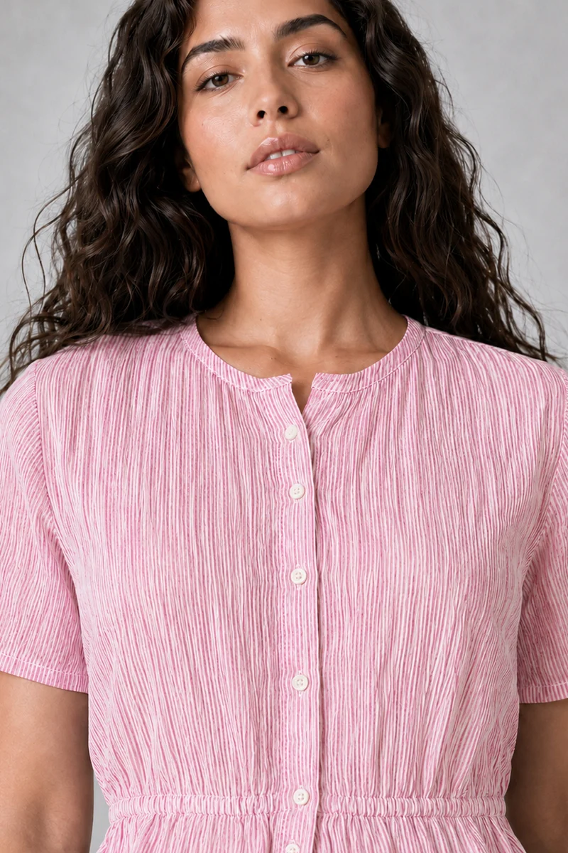 Lisette|Cotton Stripe Elasticated Waist Peplum Top