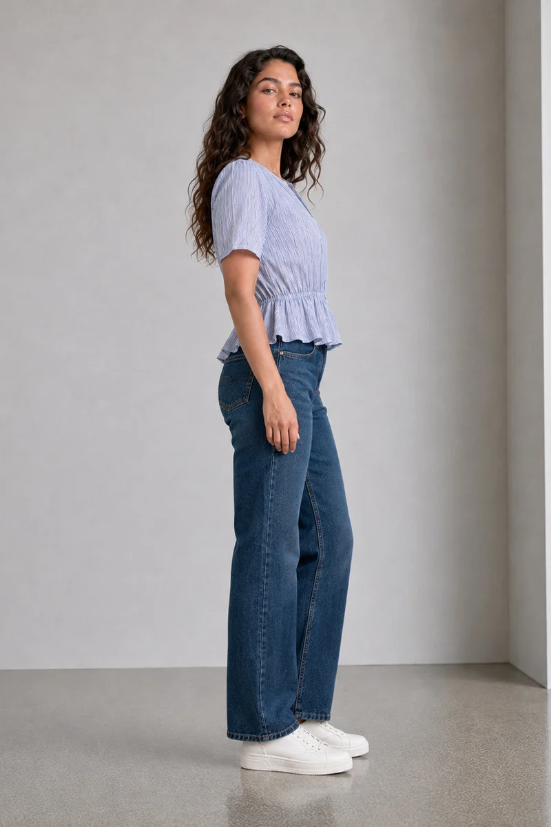 Cova|Cotton Stripe Elasticated Waist Peplum Top