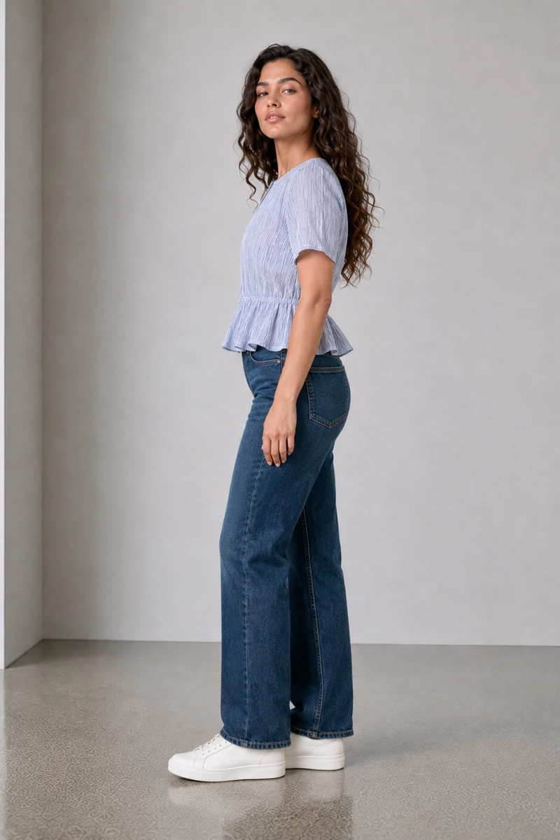 Cova|Cotton Stripe Elasticated Waist Peplum Top