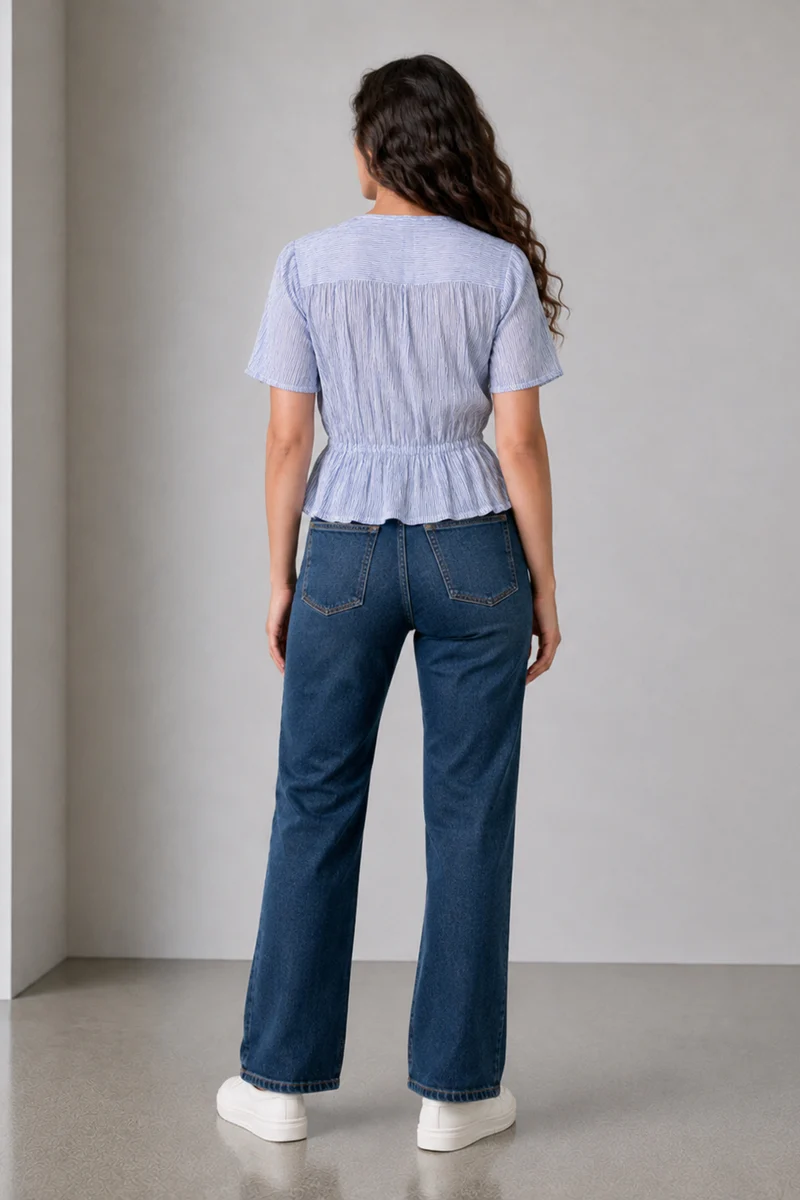 Cova|Cotton Stripe Elasticated Waist Peplum Top