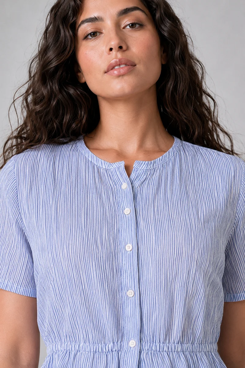 Cova|Cotton Stripe Elasticated Waist Peplum Top