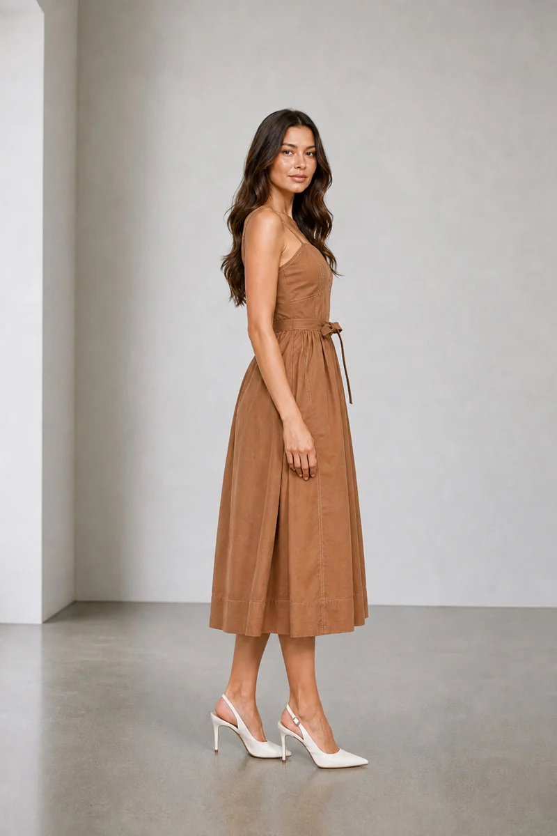 Dovia|Cotton Corset Style Dress With Belt