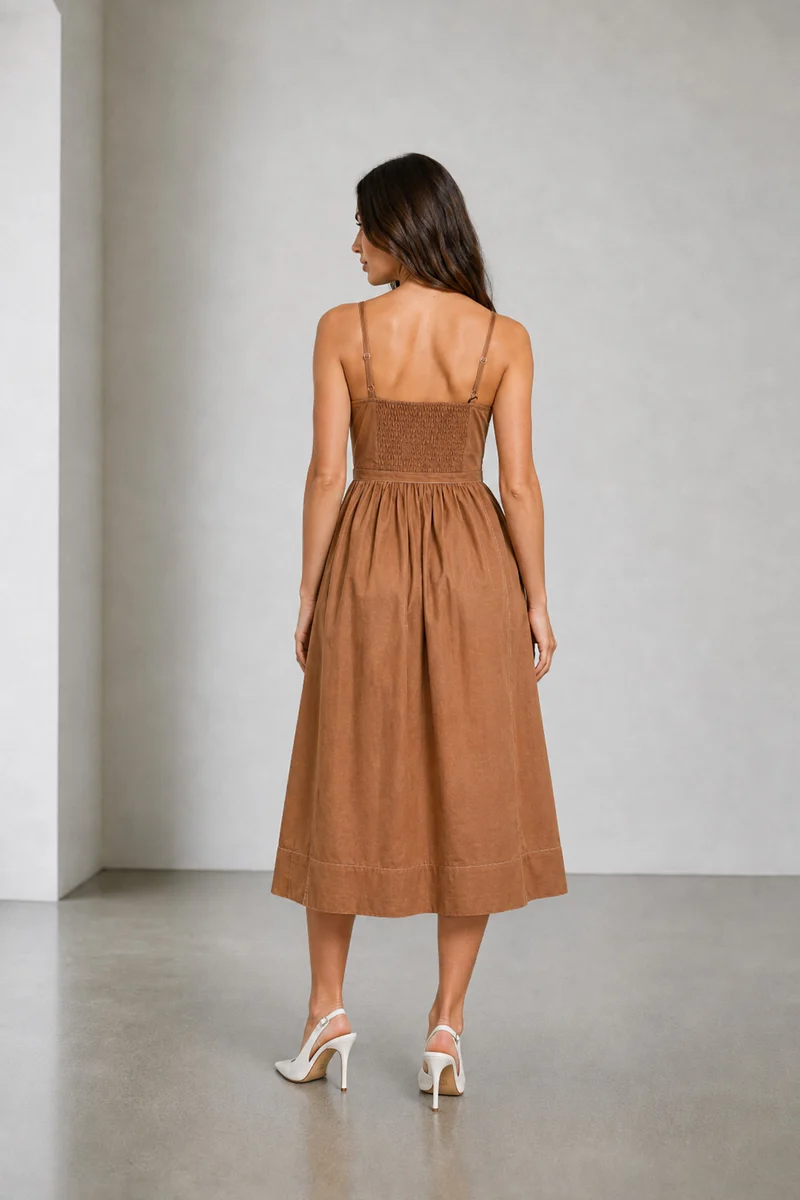 Dovia|Cotton Corset Style Dress With Belt