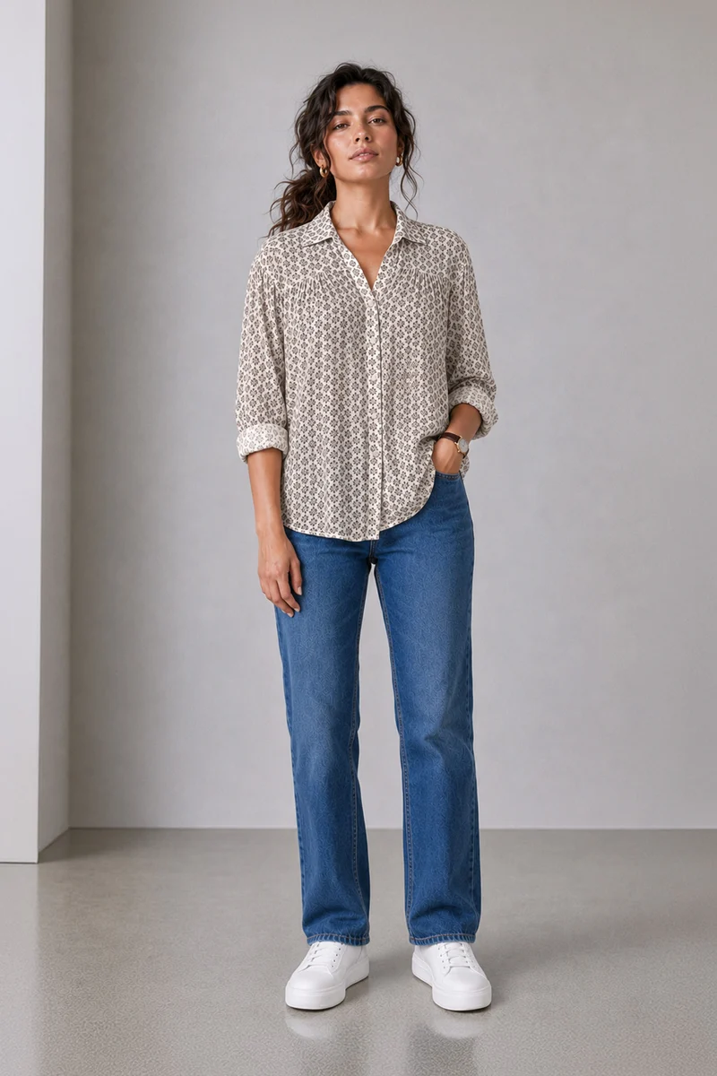 Celvia|Viscose Printed Relaxed Shirt