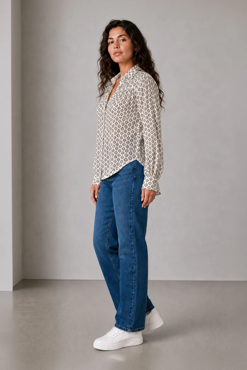 Celvia|Viscose Printed Relaxed Shirt