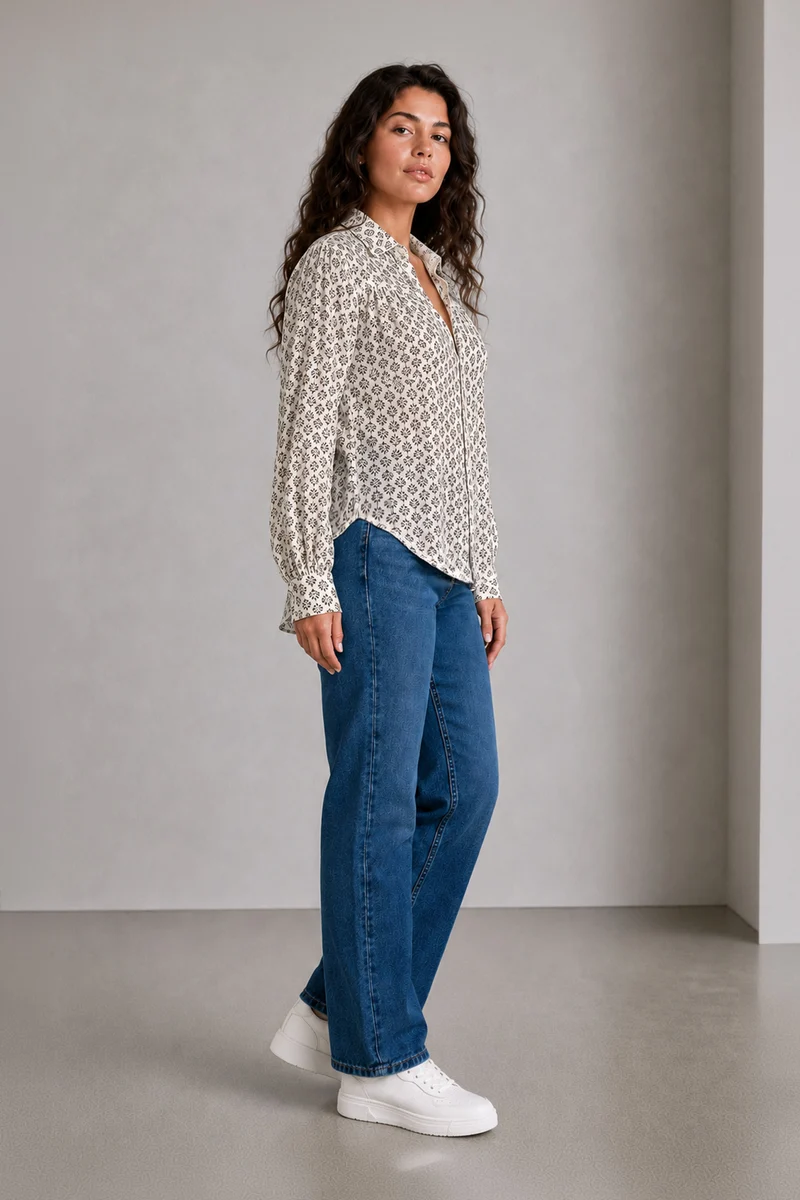 Celvia|Viscose Printed Relaxed Shirt