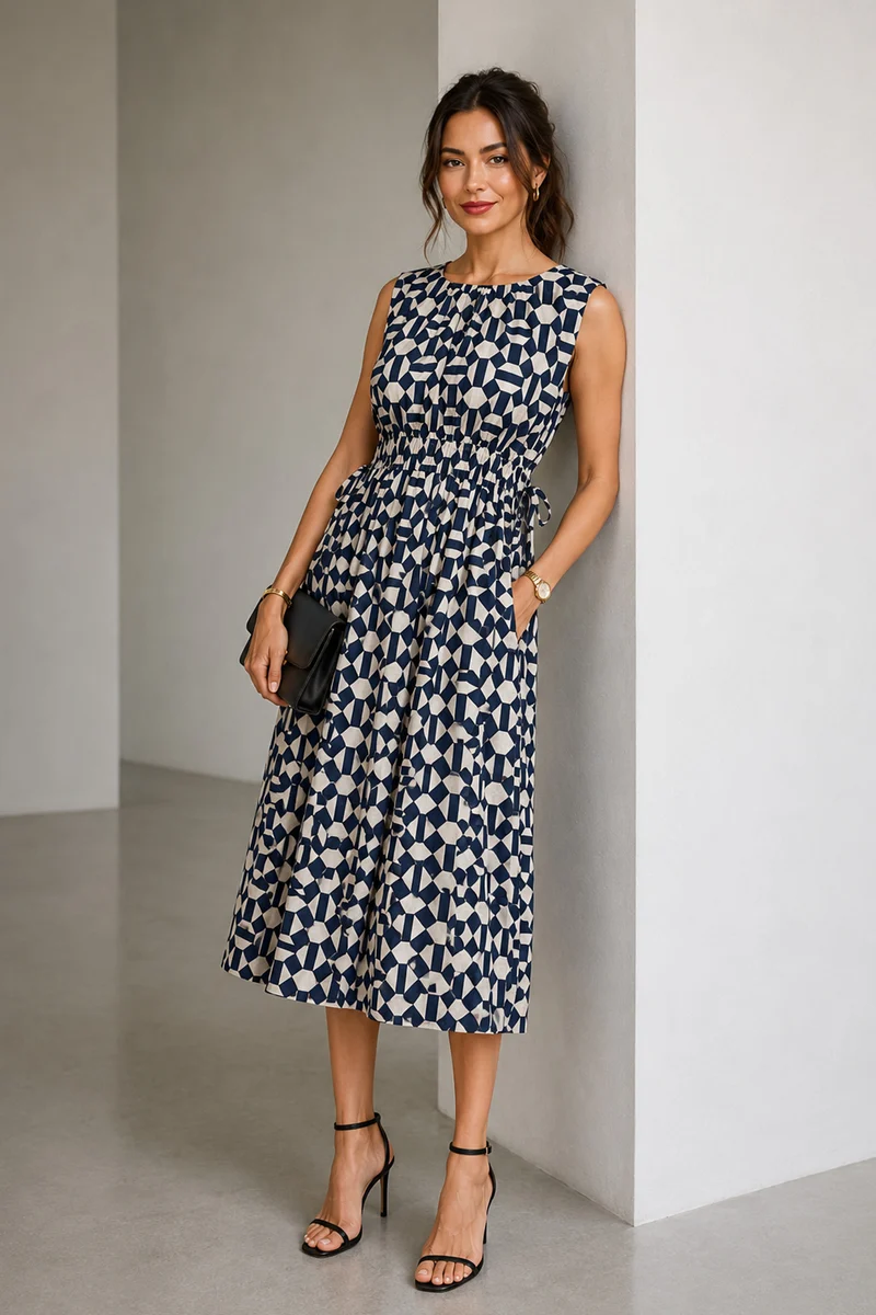 Marn|Cotton Waist Tie Up Midi Dress