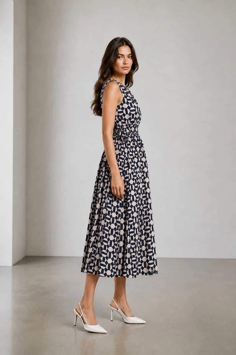 Marn|Cotton Waist Tie Up Midi Dress