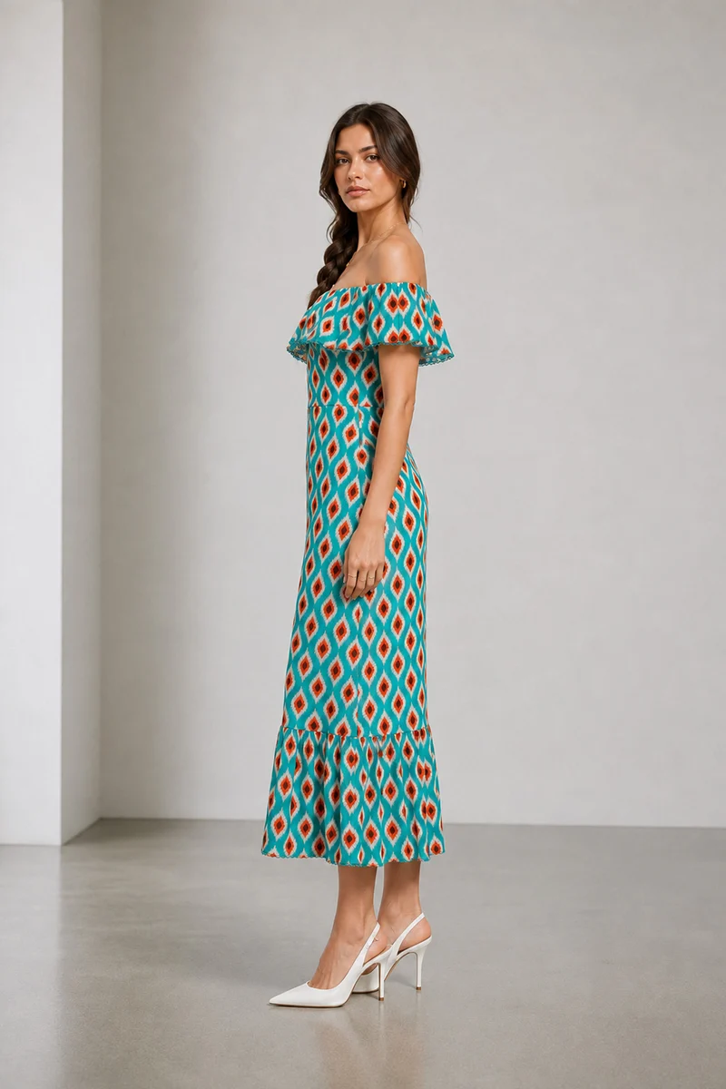 Aurelin|Viscose Offshoulder Ruffle Dress