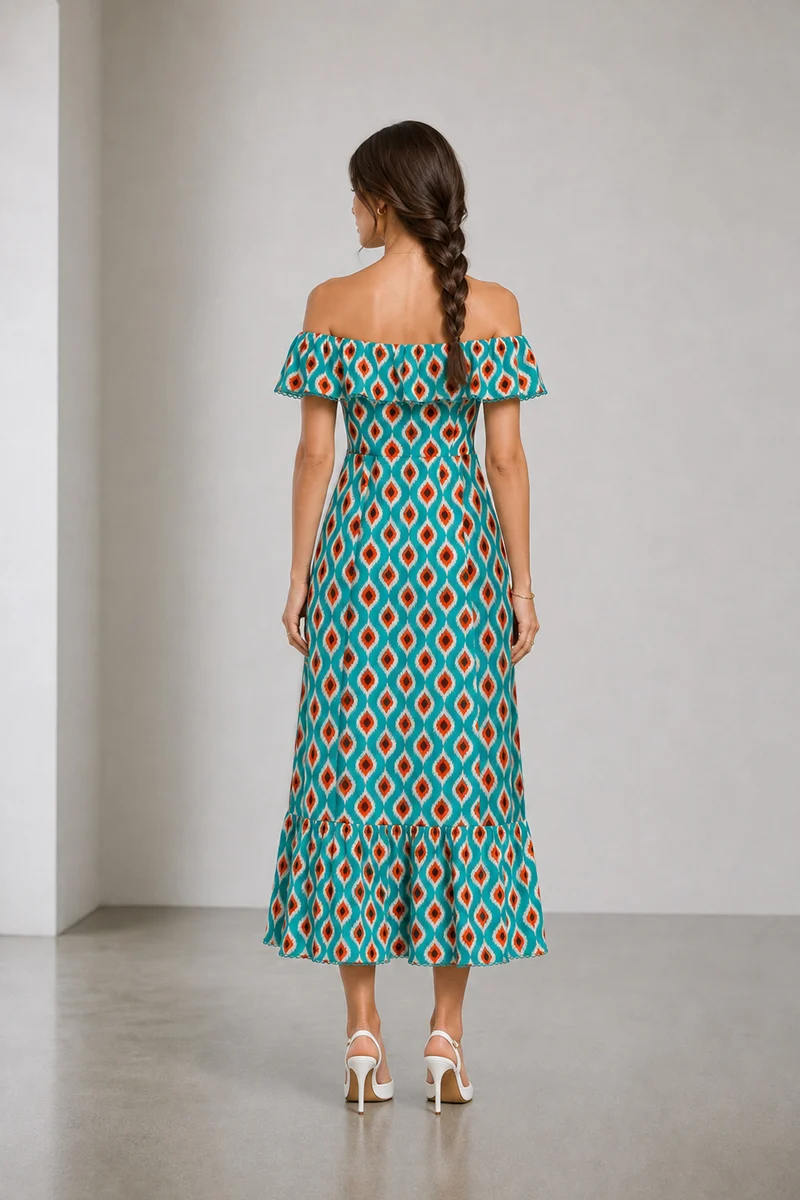 Aurelin|Viscose Offshoulder Ruffle Dress