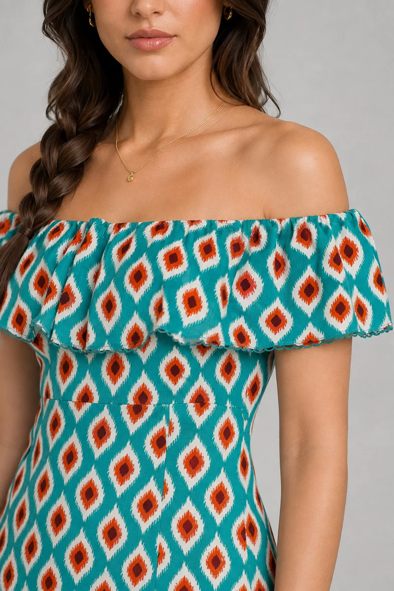 Aurelin|Viscose Offshoulder Ruffle Dress