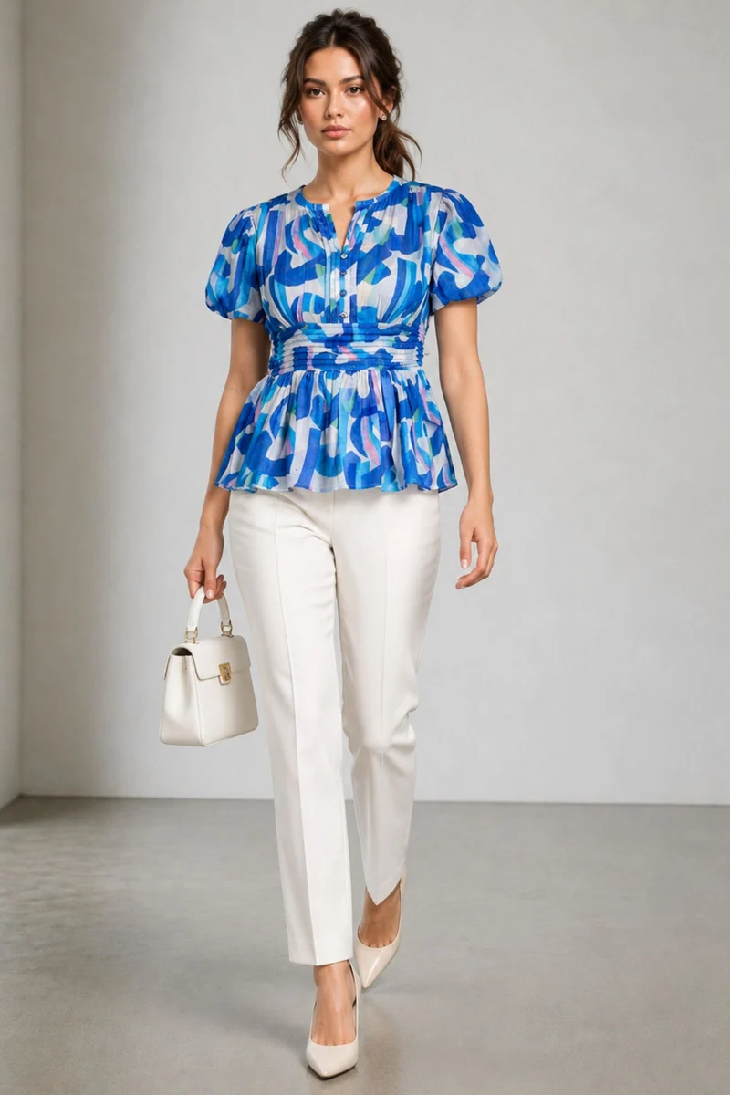 Avori|Cotton Pintuck Detail Peplum Top
