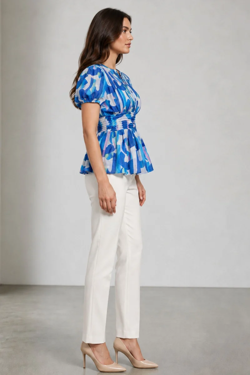 Avori|Cotton Pintuck Detail Peplum Top