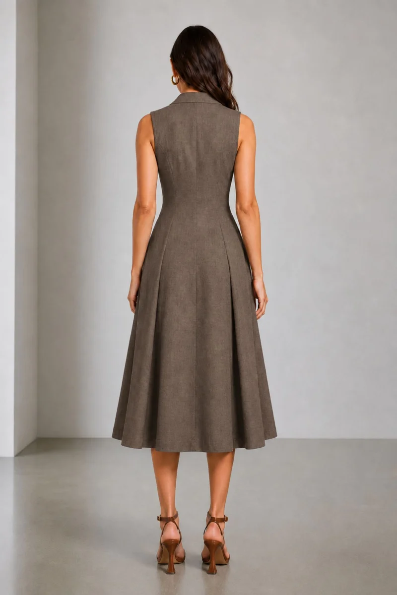 Ceryn|Cotton Lapel Collar Wrap Midi Dress
