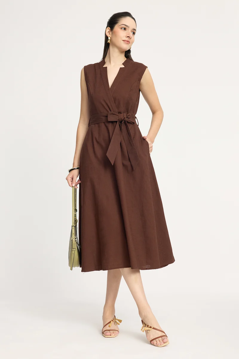 Kranu|100% Cotton Sleeveless Wrap Maxi Dress