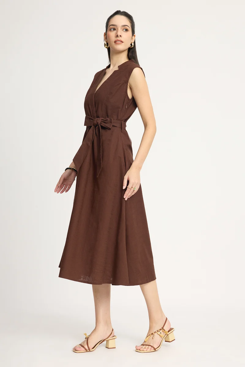 Kranu|100% Cotton Sleeveless Wrap Maxi Dress