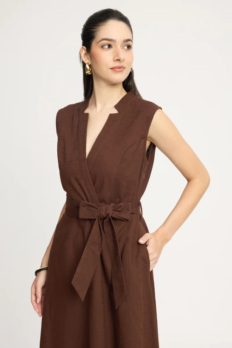 Kranu|100% Cotton Sleeveless Wrap Maxi Dress